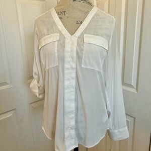 Express White V-Neck Semi Sheer Blouse size M